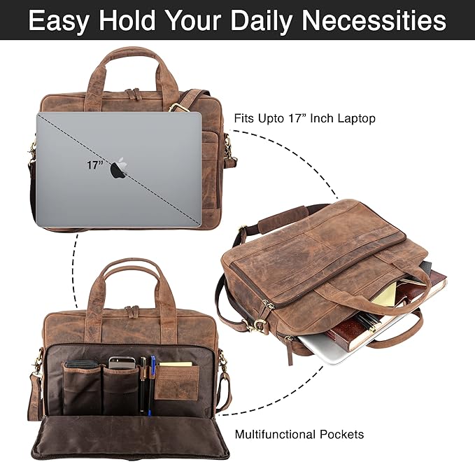 Leather briefcases Laptop Messenger Bags Best Office School College Satchel Bag - Image 4