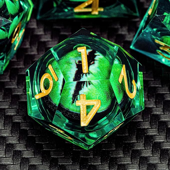 ARUOHHA DND Resin Dice Dragon Eye Dice Liquid Core Green Sharp Edged Dice Set - Image 4