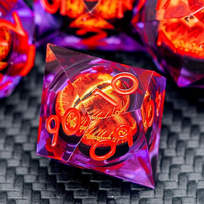 ARUOHHA DND Resin Dice Gazes Eye Dice Purple Red Liquid Core Flaming RPG Sharp - Image 5