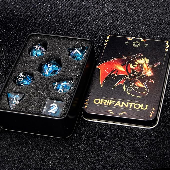 Butterfly DND Dice Blue-Black Liquid Core Dice Set - Image 7