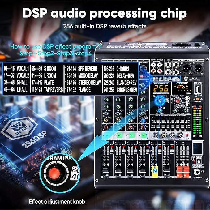 W IN-MIX 4 Channel Professional Audio Mixer - Image 5