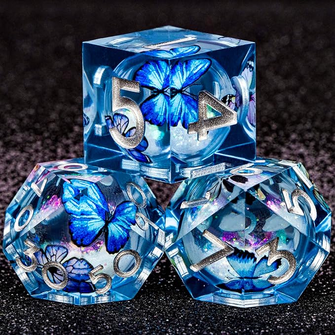 Butterfly DND Dice Colorful Blue Liquid Core Dice Set - Image 6