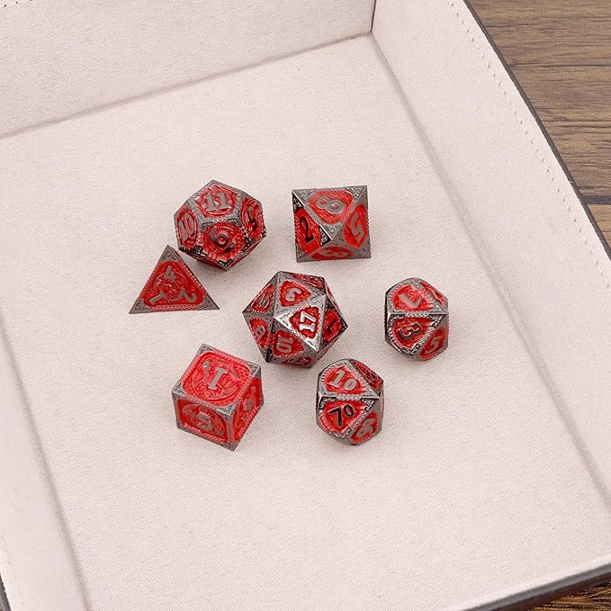 PJOY Metal DND Dice Set D&D Dragon Dice Black Red - Image 7