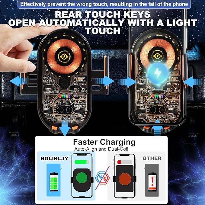 Wireless Car Charger, 15W Fast Charging Auto-Clamping Car Charger Phone Mount - Image 16