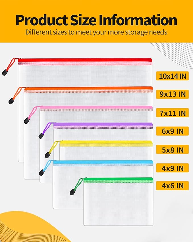 SUNEE Multisize Mesh Zipper Pouches, Water-Resistant Zip Bag - Image 2