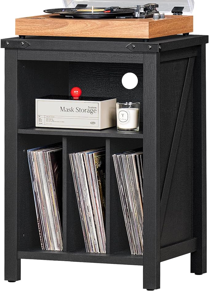 Record Player Stand with Vinyl Record Storage, Large Wood Turntable Stand by Joaxswe