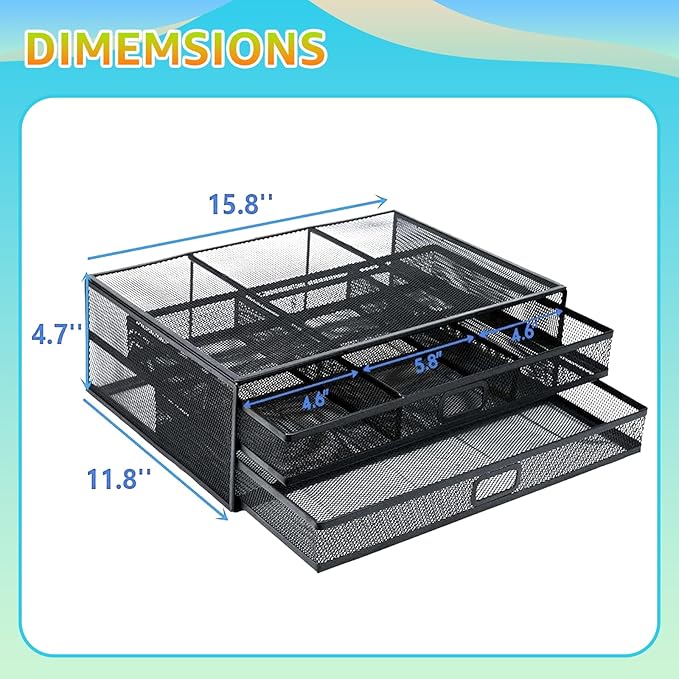 Computer Monitor Stands with Drawers, Metal Mesh Desktop Monitor Riser - Image 3
