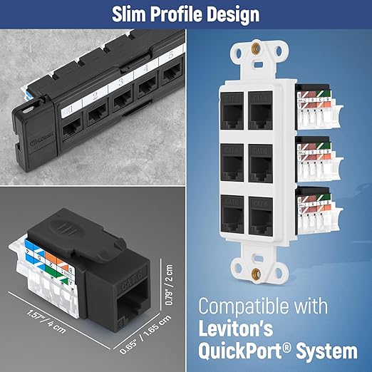 Everest 45° Angled RJ45 Cat6 Keystone Jacks 10-Pack in Black - Image 7