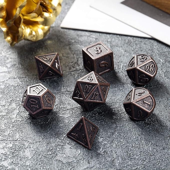 D&D Metal Dice Set, DNDND 7PCS Metallic Ancient Copper Dice - Image 3