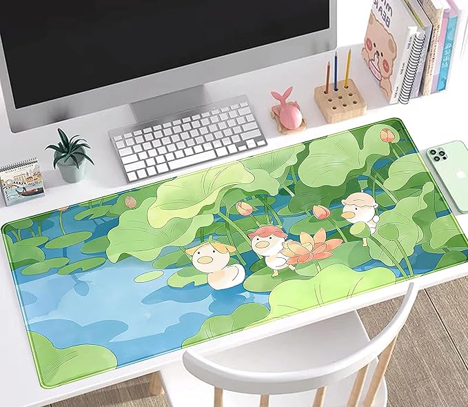 Green Cute Anime Desk Mat Kawaii Cartoon Ducks Gaming Mouse Pad XXL Large Anime - Image 2