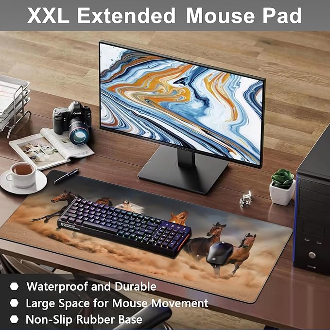 Mouse Pad, Large Running Horse Herd Desk Mat, Extended Non-Slip Gaming Keyboard - Image 6