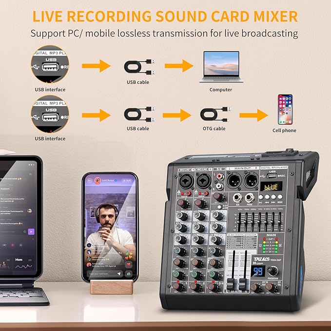 Audio Mixer, 4 Channel Sound Board Mixing Console - Image 2