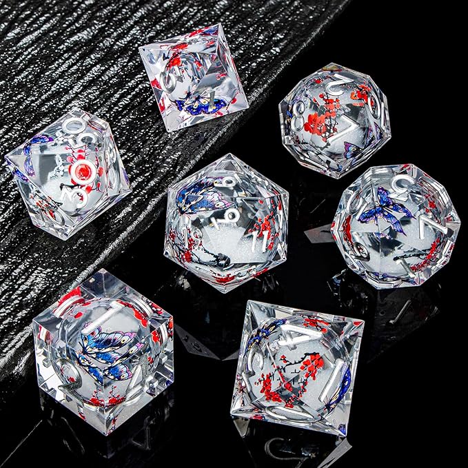 Butterfly DND Dice White Liquid Core Dice Set - Image 2
