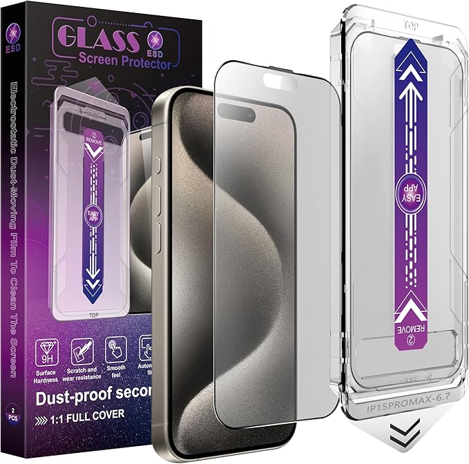 2 Pack Matte Screen Protector for iPhone 15 Pro Max, 9H Tempered Glass by Unknown