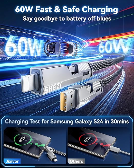4-in-1 Compatible with USB C to Lightning Cable, 65W High-Speed Charging & Fast - Image 4