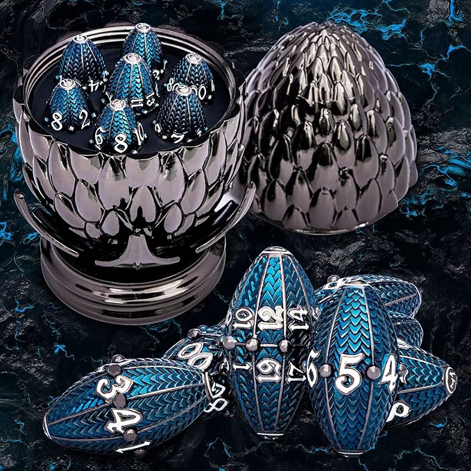 ARUOHHA DND Metal Dice Black Blue Dragons Egg Dice by ARUOHHA