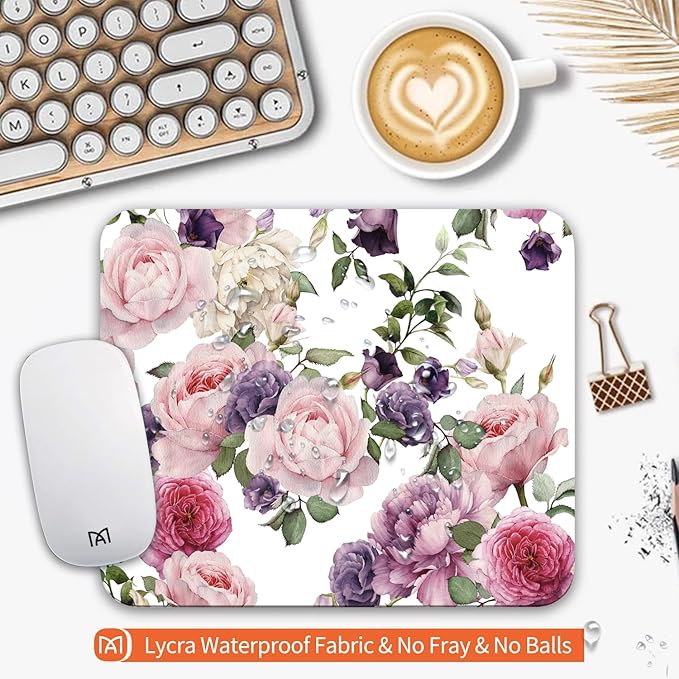 Square Mouse Pad Floral Roses, Personalized Premium-Textured Custom Mouse Mat - Image 3