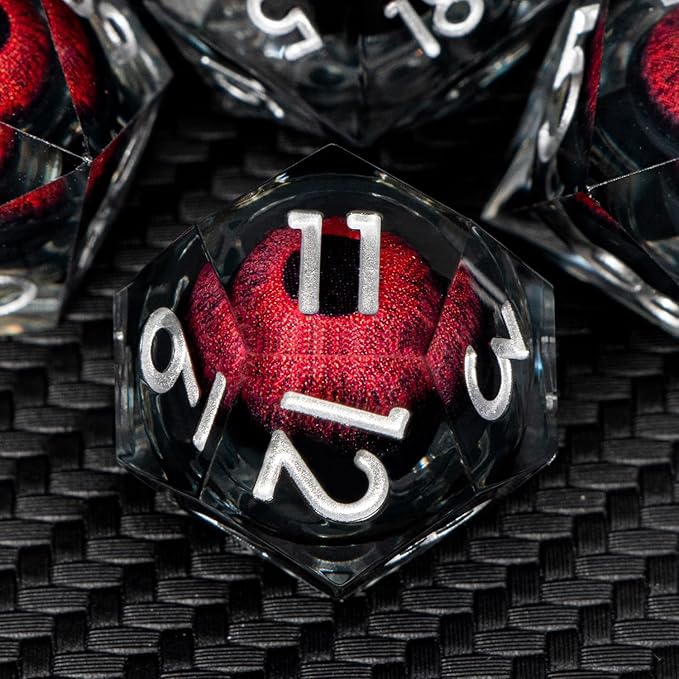 ARUOHHA DND Resin Dice Dragon Eye Dice Liquid Core Red Sharp Edged Dice Set - Image 4