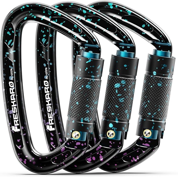 FresKaro UIAA Certified 25KN Auto Locking Climbing Carabiner Clips, Twist Lock by FresKaro