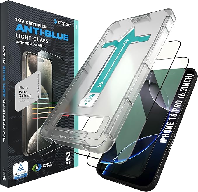 Deppa |2 Pack| for iPhone 16 Pro Anti-Blue Light Screen Protector | Scratch by Deppa
