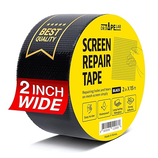 Black Window Screen Repair Tape, 2 in X 15 FT, Screen Repair Kit by DRTAPELAB