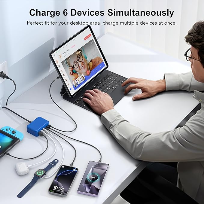 USB C Fast Charger 100W GaN 6 Port Type USB C Charging Station Hub Block Wall - Image 5