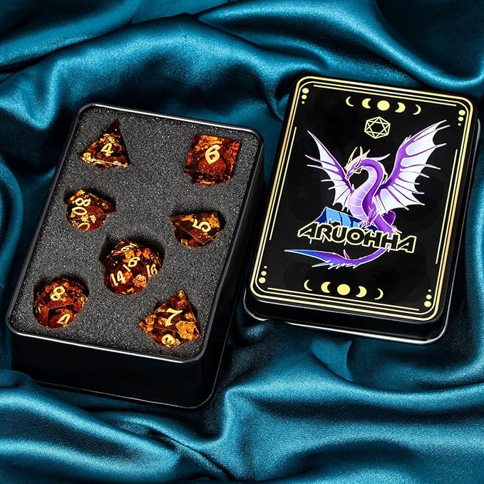 ARUOHHA Liquid Core DND Dice Set, RPG Golden Numbers Red Dungeons Polyhedral - Image 7