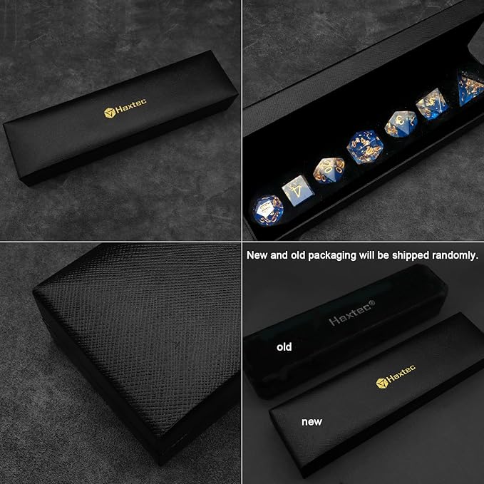 Haxtec Blue DND Dice Set Sharp Edge Resin Dice Gold Flakes - Image 5