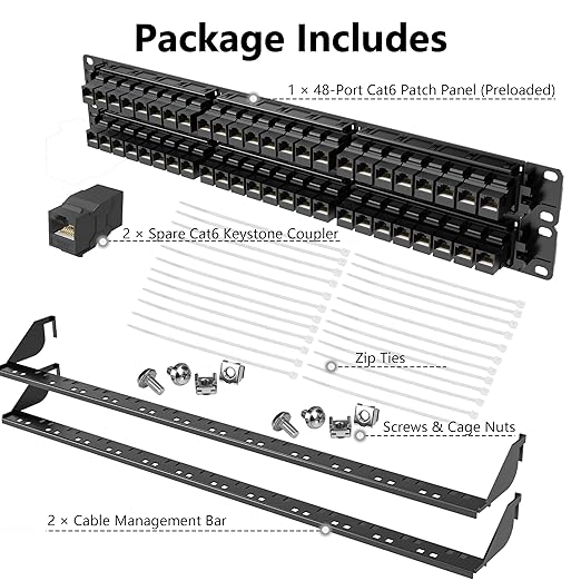 Jadaol 48 Port Patch Panel Rackmount or Wall Mount 19-Inch, 2U Cat6 Network - Image 6