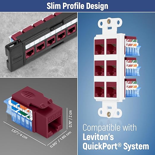 Everest 45° Angled RJ45 Cat5e Keystone Jacks 50-Pack in Red - Image 7