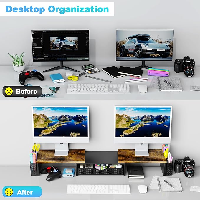 Spacrea Metal Desk Organizers and Accessories, Dual Monitor Stand Riser - Image 4