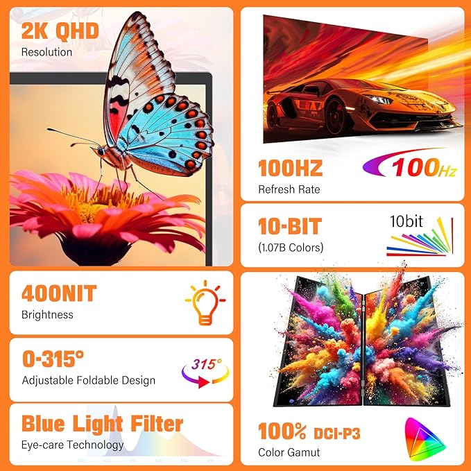 InnoView 18" 2K 100Hz Dual Portable Monitor 100% DCI-P3 Dual Monitor - Image 3