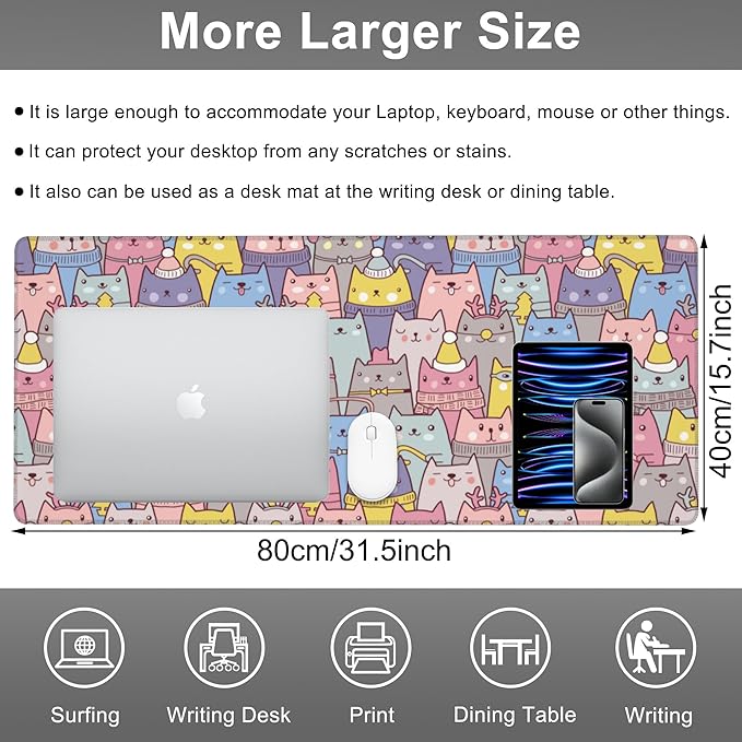Mouse Pad, Large Cute Christmas Cats Desk Mat, Extended Non-Slip Gaming - Image 2