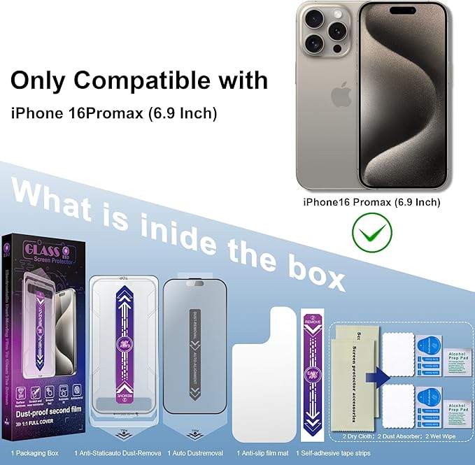 2 Pack Matte Screen Protector for iPhone 16 Pro Max 6.9-Inch Auto Dust Removal - Image 2
