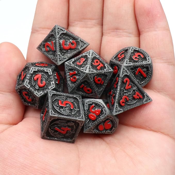Haxtec Metal DND Dice Set Black Red Dragon D&D Dice Set - Image 6
