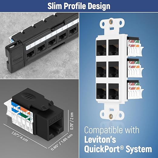 Everest 45° Angled RJ45 Cat6A Keystone Jacks 20-Pack in Black - Image 7