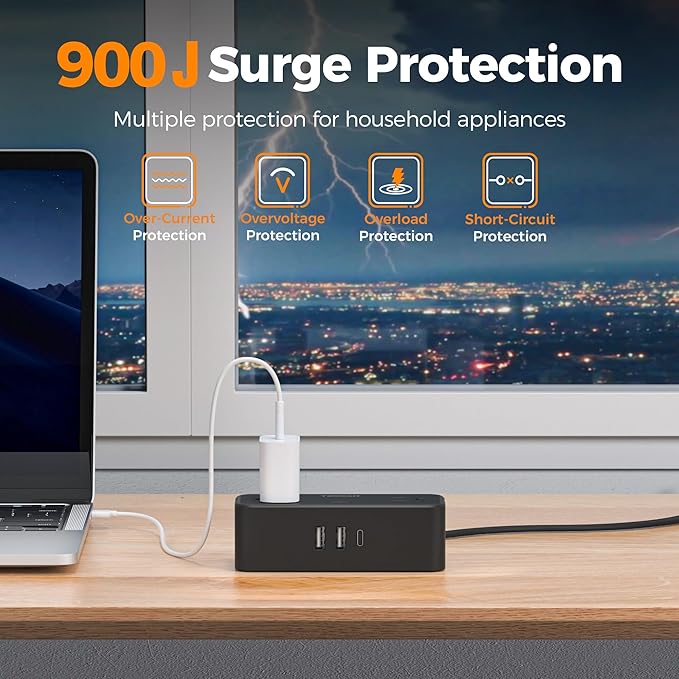 TESSAN Black Extension Cord 5 Ft, Flat Surge Protector Power Strip - Image 3