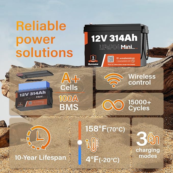 12V 300Ah LiFePO4 Lithium Battery Bluetooth MINI, Max. 4190Wh Energy, EV A+ - Image 2