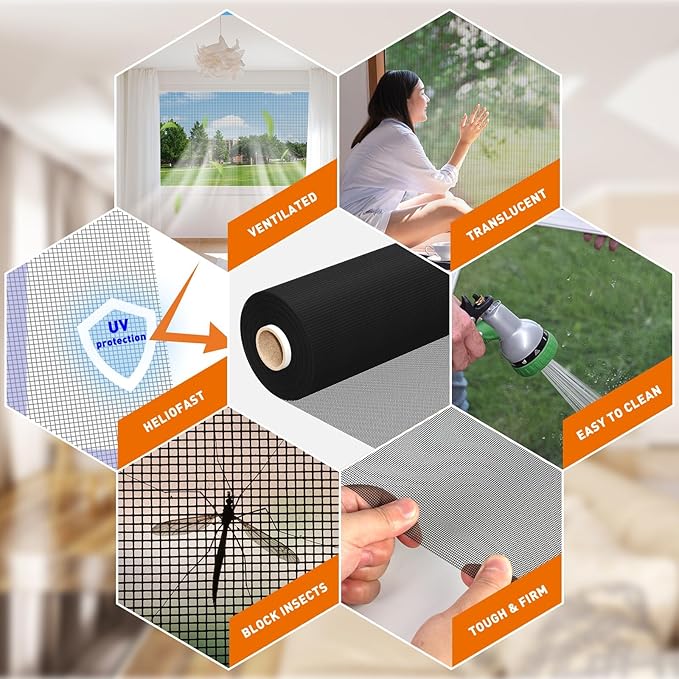 MAGZO Window Screen Replacement Mesh Roll, 37.4in × 16.4ft Heavy Duty Upgraded - Image 4