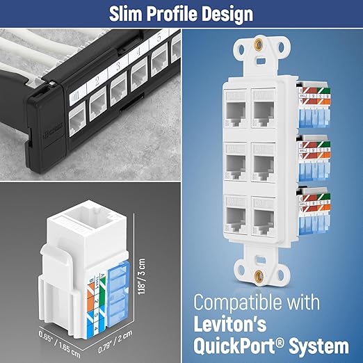 Everest 90° Angled RJ45 Cat5e Keystone Jacks 10-Pack in White - Image 6