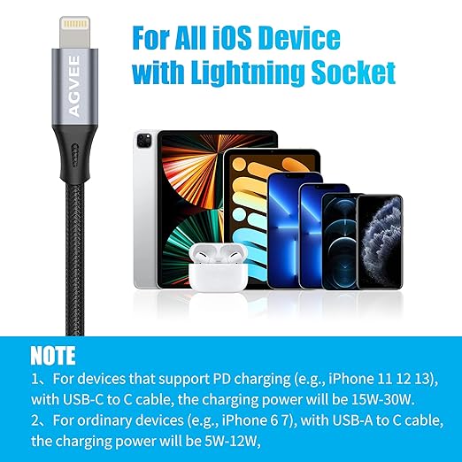 AGVEE 4 inch USB-C Female to Lightning Male Adapter, 30W Fast Charging Charger - Image 6