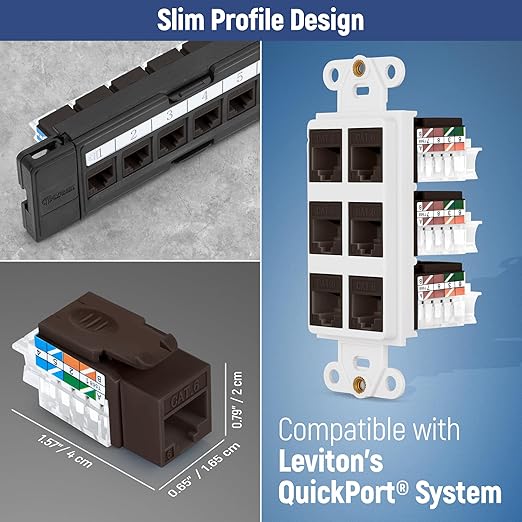 Everest 45° Angled RJ45 Cat6 Keystone Jacks 50-Pack in Brown - Image 7