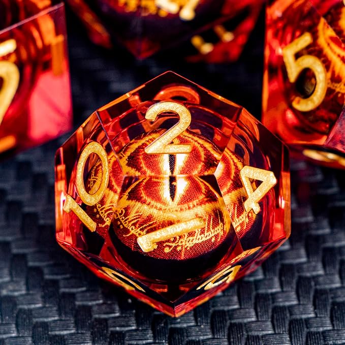 ARUOHHA DND Resin Dice Gazes Eye Dice Liquid Core Flaming RPG Sharp Edged Dice - Image 4