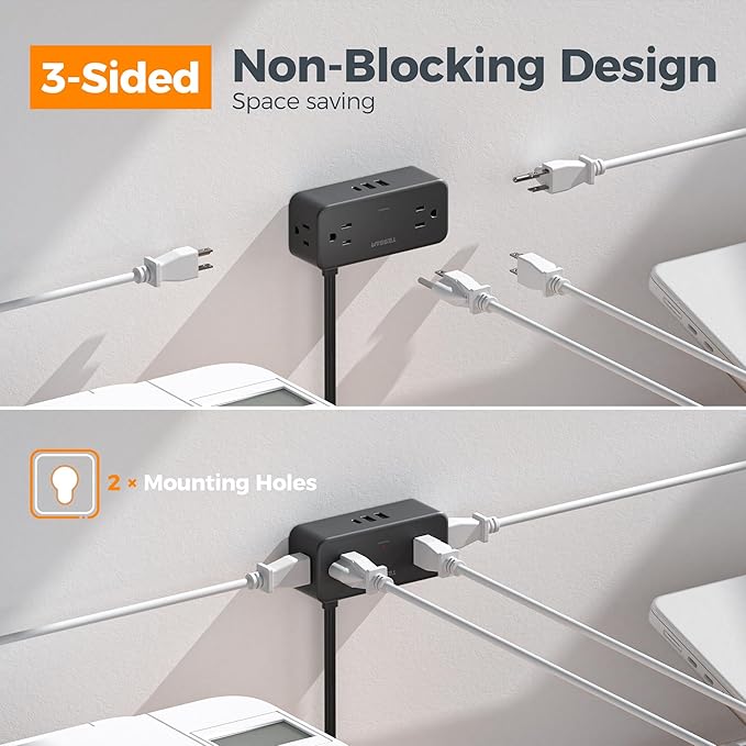Black Extension Cord 10 Ft, TESSAN Power Strips - Image 8