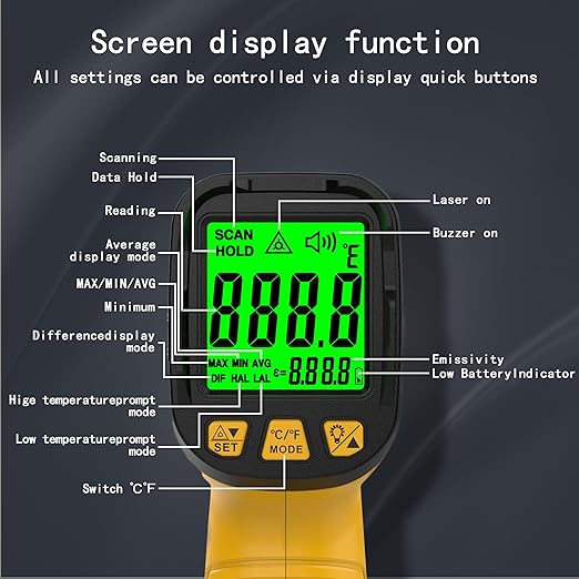 Infrared Thermometer Pyrometer Temperature Gun -58°F to 1796°F, 50:1 Distance - Image 5