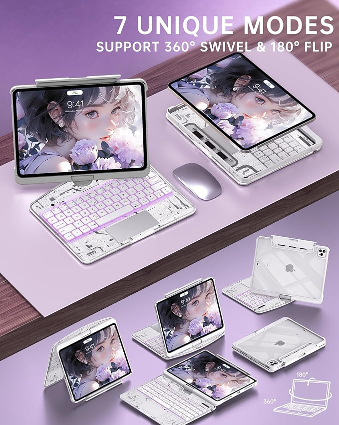 Intermerge for iPad 9th 10.2 inch Keyboard Case, 360° Transparent Multi-Touch - Image 3