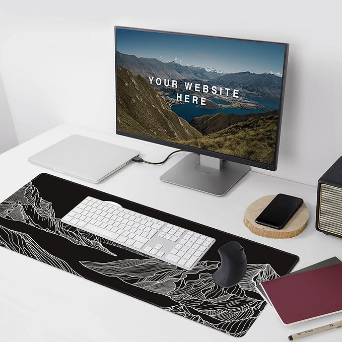 Black and White Mountain Large Mouse Pad, Gaming Keyboard Desk Pad, Extended - Image 6