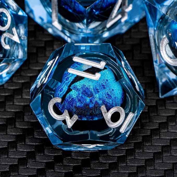 ARUOHHA DND Resin Dice Dragon Eye Dice Liquid Core Blue Sharp Edged Dice Set - Image 4