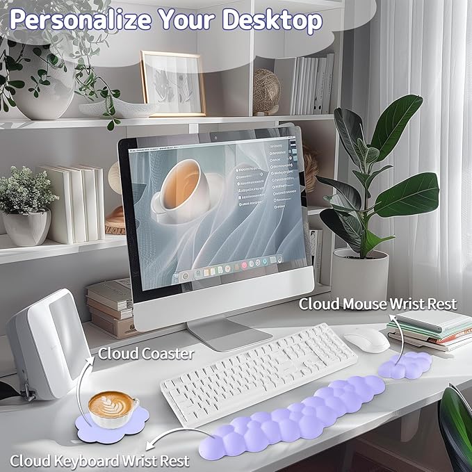 Cloud Wrist Rest for Keyboard and Mouse, Memory Foam PU Leather Keyboard Wrist - Image 2