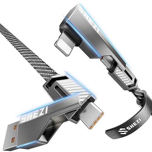 SHEZI 4-in-1 USB C Cable 5FT 90 Degree Fast Charging Flat Nylon Braided Charger by SHEZI